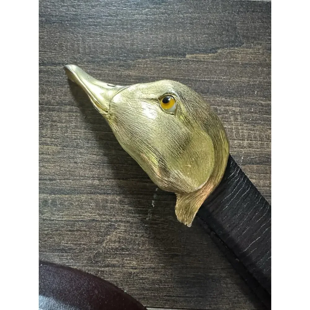 Vintage 1980s Christopher Ross Mallard Duck Belt Buckle 24kt Gold Original Belt